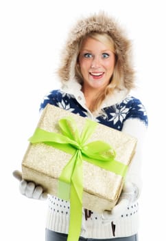 Blonde woman with gift