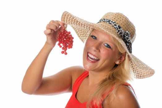 Blonde woman with currants