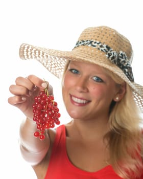 Blonde woman with currants