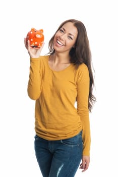 Young woman with piggy bank