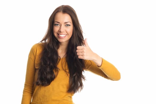Woman shows thumbs up