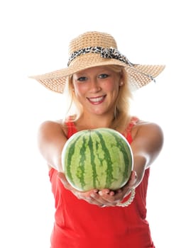 Blonde woman with watermelon