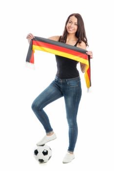 Female football fan with fan scarf