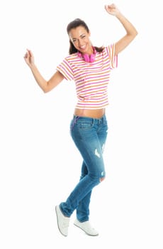Woman with headphones dances