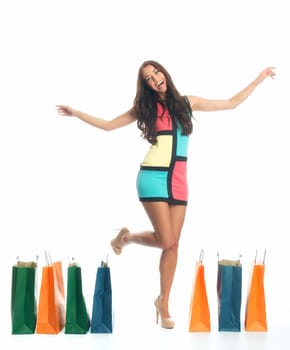 Young woman in a buying frenzy