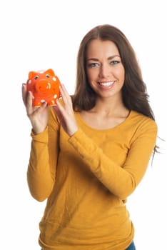 Young woman with piggy bank