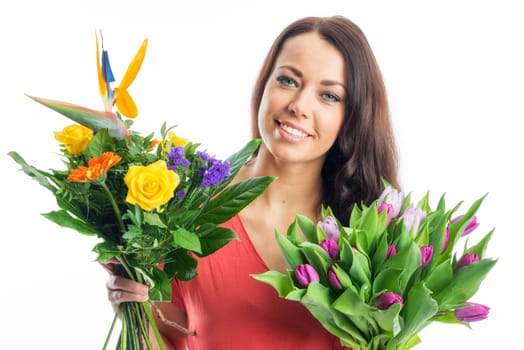 Woman with bouquets