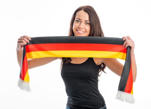 Female football fan with brunette hair