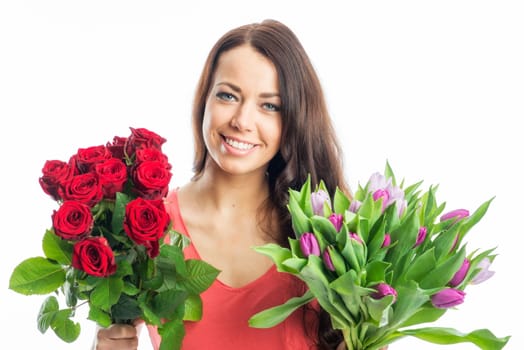 Woman with bouquets