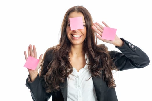 Businesswoman with memos