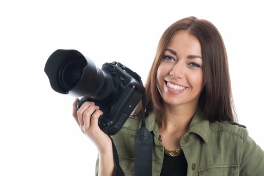 Young woman with camera