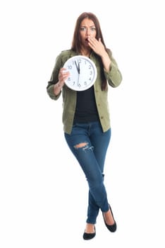 Brunette woman under time pressure
