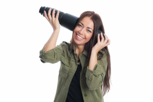 Young woman with lens