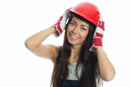 Female craftsman with construction helmet