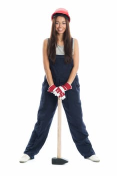 Female craftsman with drill
