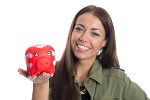 Young woman with piggy bank