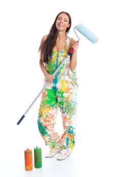 Woman in painter's coat