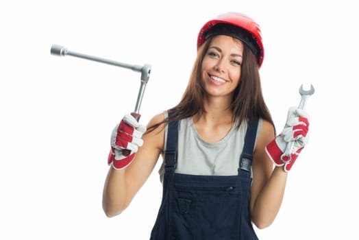 Female craftsman with socket wrench