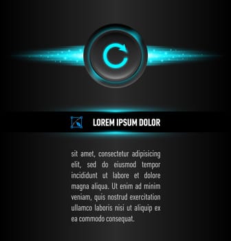 Text under button with sign on  dark background.  Aqua color backlight.
