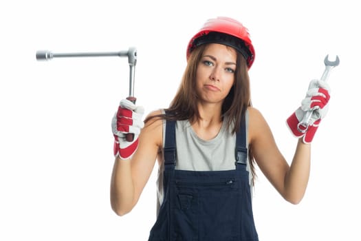 Female craftsman with socket wrench