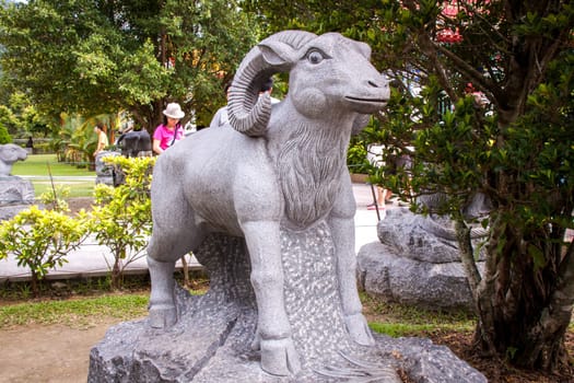 Asian temple with zodiac signs and religious symbols in Malaysia
