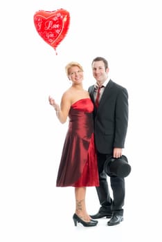 In love couple with heart balloon