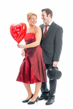 In love couple with heart balloon