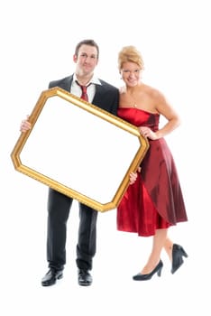 In love couple holds frame