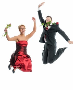 In love couple makes leap of joy