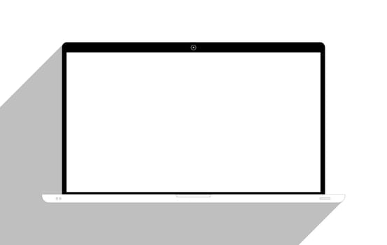 Laptop isolated on white, with blank screen.