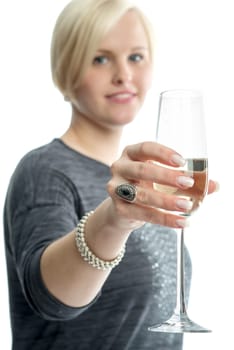 Blonde girl with champagne glass