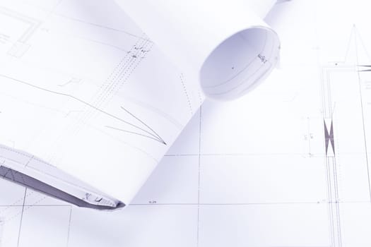 Architectural blueprints and working materials for architects for surveying in the Böro on a scherib tisch