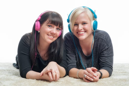 Girlfriends with headphones