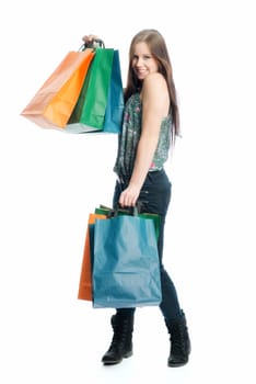 Young girl in a buying frenzy