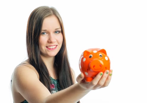 Girl with piggy bank