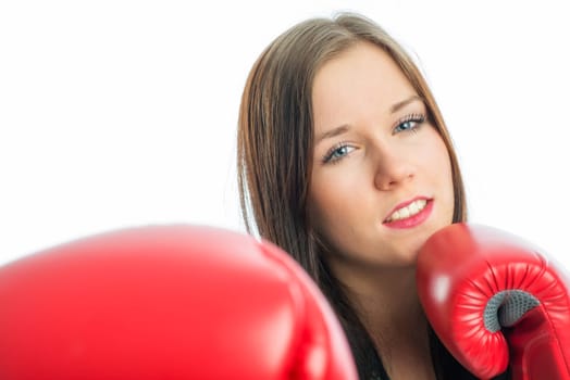 Young girl with boxing gloves