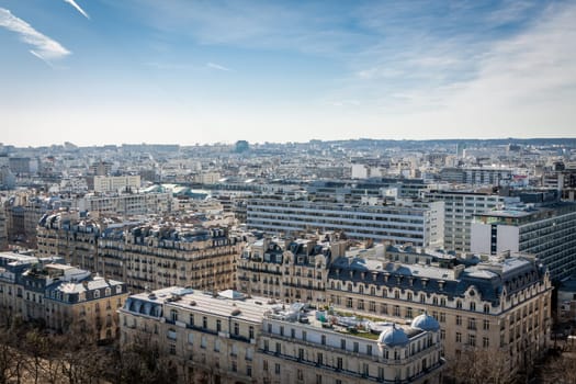 Skyline of Paris with cityscape on the Saine with blue sky in summer