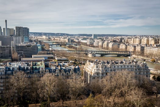 Skyline of Paris with cityscape on the Saine with blue sky in summer