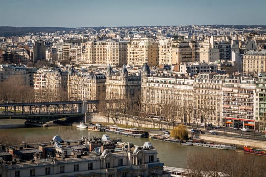 Skyline of Paris with cityscape on the Saine with blue sky in summer
