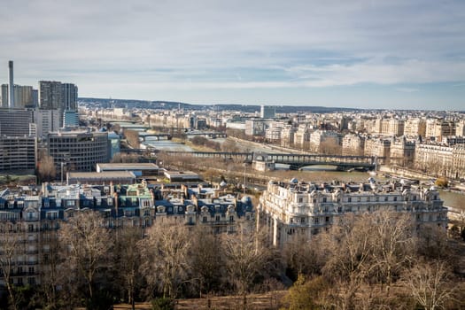 Skyline of Paris with cityscape on the Saine with blue sky in summer