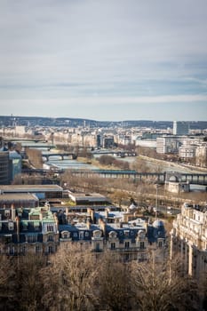Skyline of Paris with cityscape on the Saine with blue sky in summer