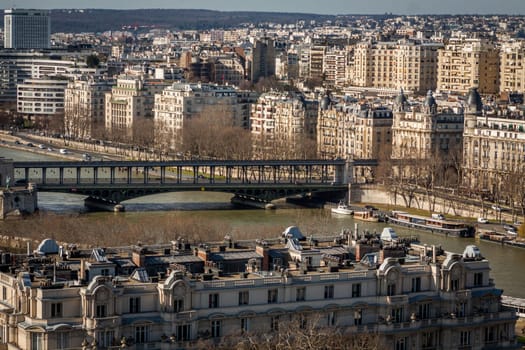 Skyline of Paris with cityscape on the Saine with blue sky in summer