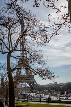 eiffeltower in paris landmark in front of blue sky in spring architecture view