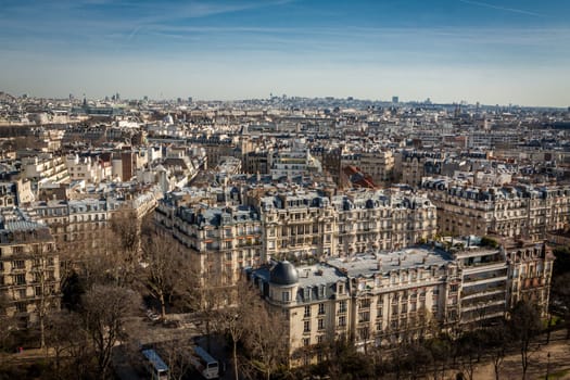 Skyline of Paris with cityscape on the Saine with blue sky in summer