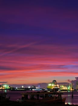 Purple sunset over river