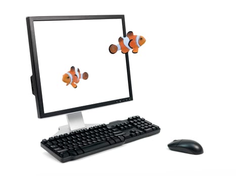 A desktop computer isolated against a white background