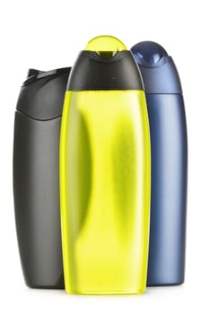 Composition with plastic bottles of body care and beauty products
