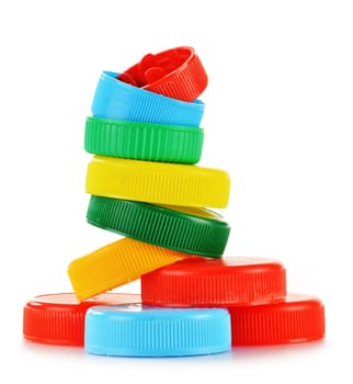 Plastic bottle caps isolated on white