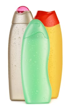Composition with plastic bottles of body care and beauty products