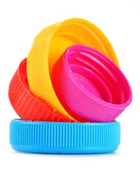 Plastic bottle caps isolated on white